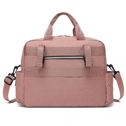 Pink Start2Finish EQ2411 Kono diaper changing tote bag with built-in changing mat, waterproof design, and thermal insulation.