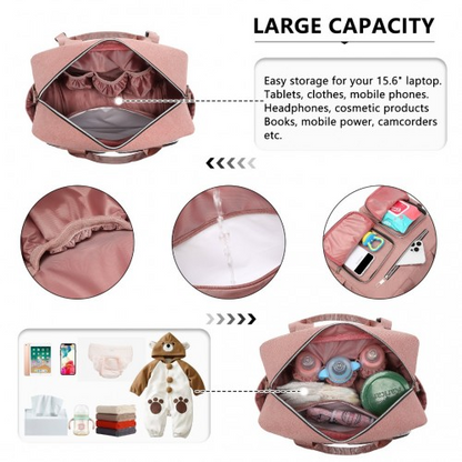 Pink Start2Finish EQ2411 Kono diaper changing tote bag with built-in changing mat, waterproof design, and thermal insulation.