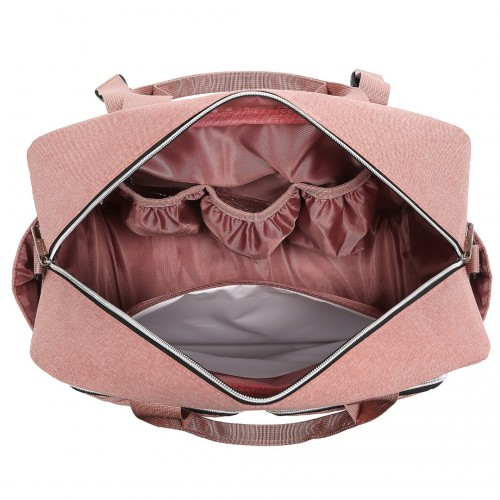 Start2Finish EQ2411 Kono diaper changing tote bag in pink with built-in changing mat, waterproof design, and thermal insulation.