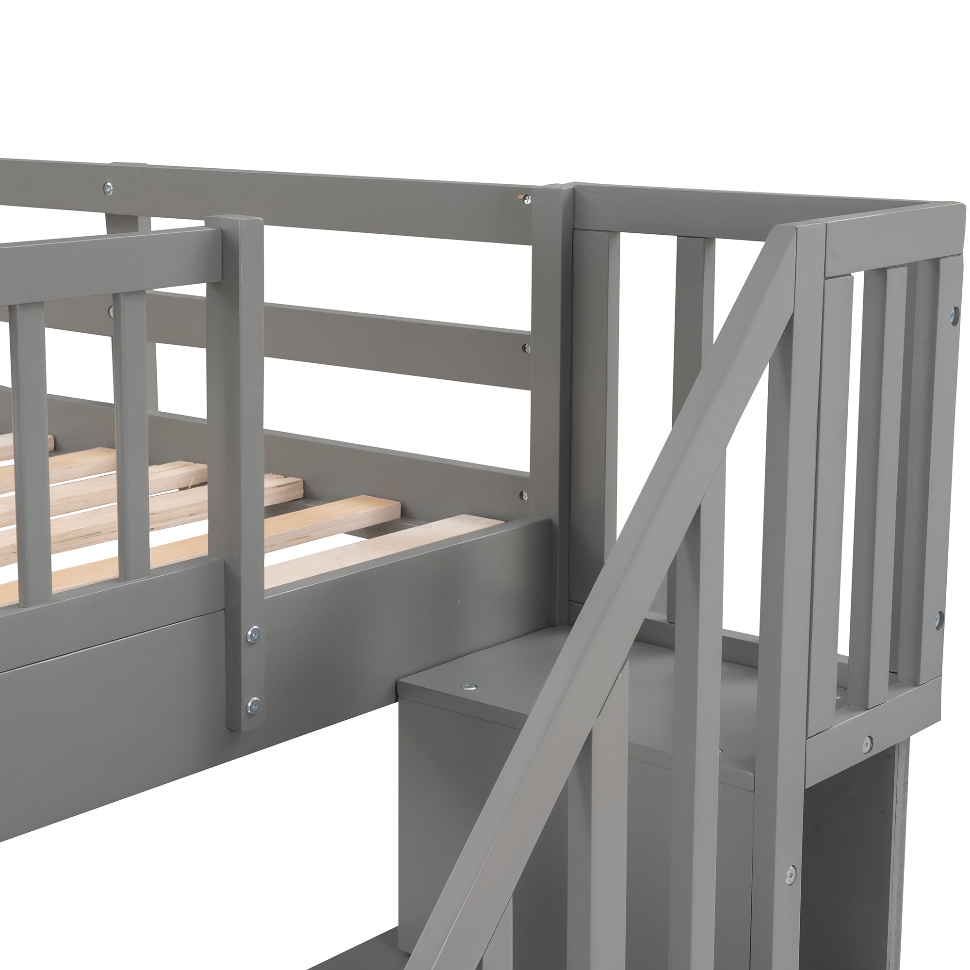 Stairway Twin-Over-Twin Bunk Bed with Three Drawers for Bedroom, Dorm