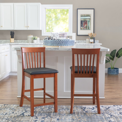 Start2Finish Triena 24-inch craftsman counter stool with wooden seat and metal frame, showcasing its sturdy design and craftsmanship.