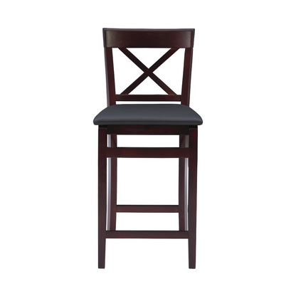 Start2Finish Triena 24-inch back folding counter stool with X-shaped backrest and wooden legs, suitable for kitchen or bar areas.