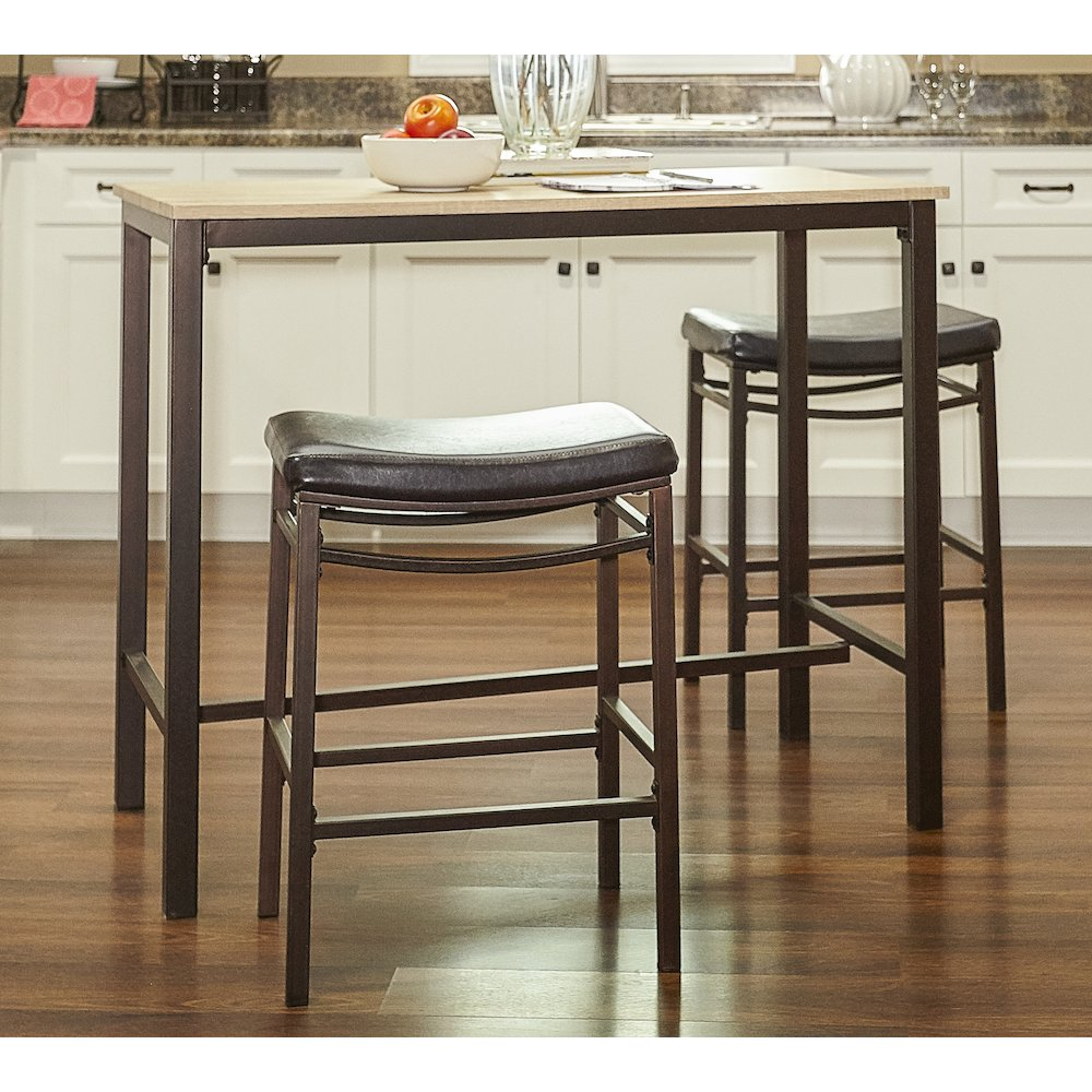 Start2Finish Betty three-piece pub set with a wooden table and matching chairs, perfect for casual dining or small gatherings.