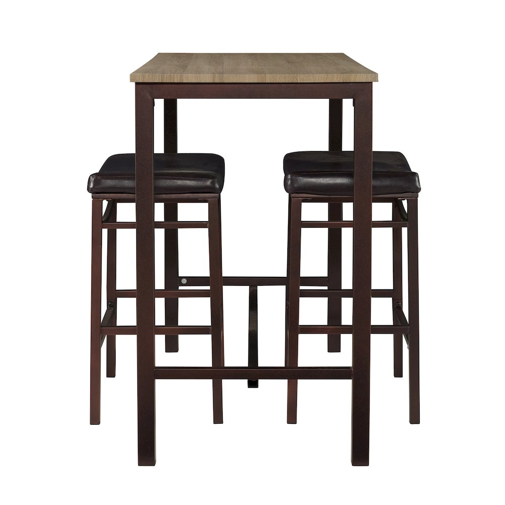 Start2Finish Betty three-piece pub set with wooden table and matching stools, ideal for small dining or bar area.