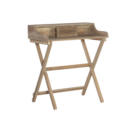Rustic brown folding desk by Start2Finish with a compact design, featuring a wooden surface and metal folding legs.