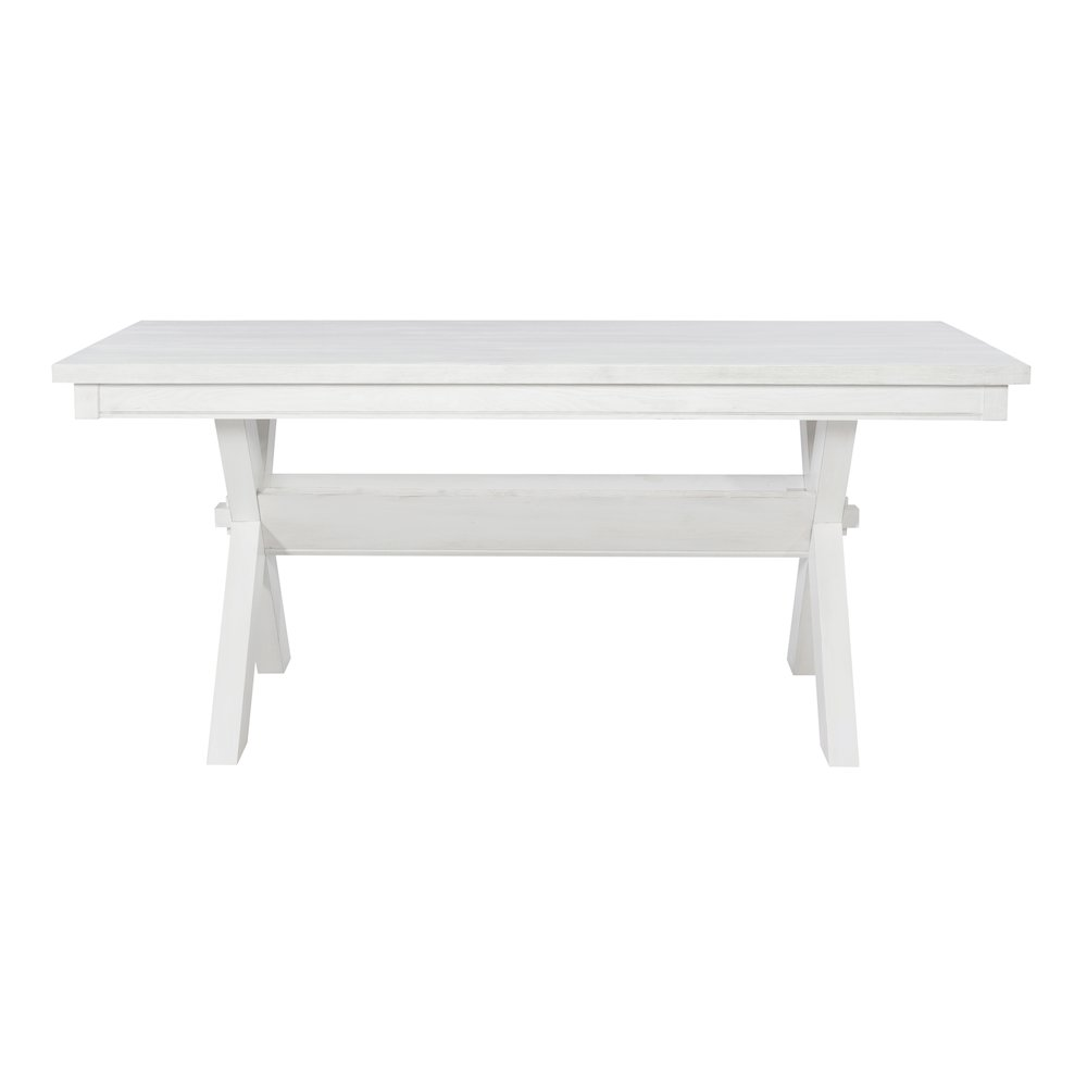 Start2Finish Turino distressed white dining table with rustic wooden top and sturdy legs, ideal for a farmhouse-style dining room.