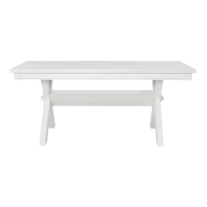 Start2Finish Turino distressed white dining table with rustic wooden top and sturdy legs, ideal for a farmhouse-style dining room.