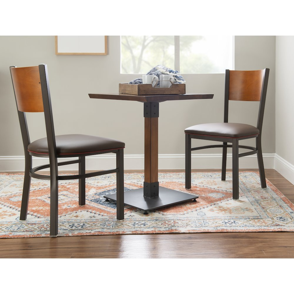 Pair of brown Elmer Side Chairs by Start2Finish, featuring wooden legs and cushioned seats, set of two for dining or seating.