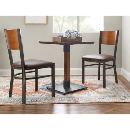 Pair of brown Elmer Side Chairs by Start2Finish, featuring wooden legs and cushioned seats, set of two for dining or seating.