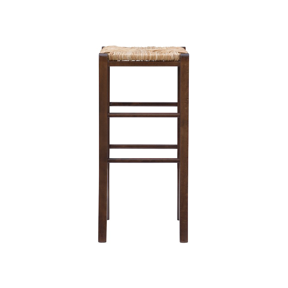 Pair of Gianna backless barstools by Start2Finish with walnut finish, showcasing sleek modern seating and sturdy wooden legs.