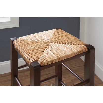 Set of two Gianna backless walnut barstools with sleek wooden legs and modern design, perfect for kitchen or bar area.