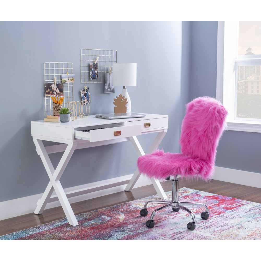 Start2Finish Peggy White Writing Desk with clean lines, flat surface, and modern design for home or office workspace.