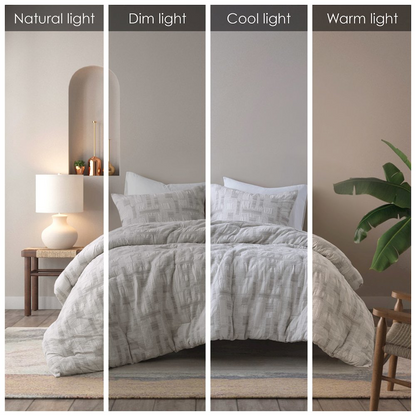 Start2Finish Cairo 3-piece ivory cotton jacquard comforter set with intricate woven pattern, includes comforter and matching pillow shams.