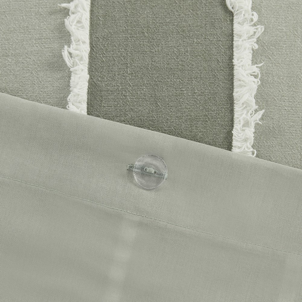 Start2Finish Shay 3-piece striped cotton duvet cover set in sage, showing the soft, breathable fabric and matching pillow shams.