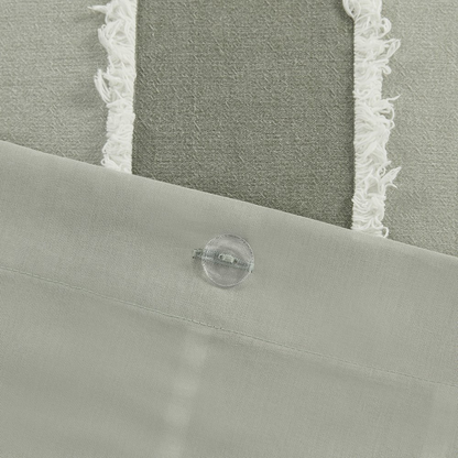 Start2Finish Shay 3-piece striped cotton duvet cover set in sage, showing the soft, breathable fabric and matching pillow shams.