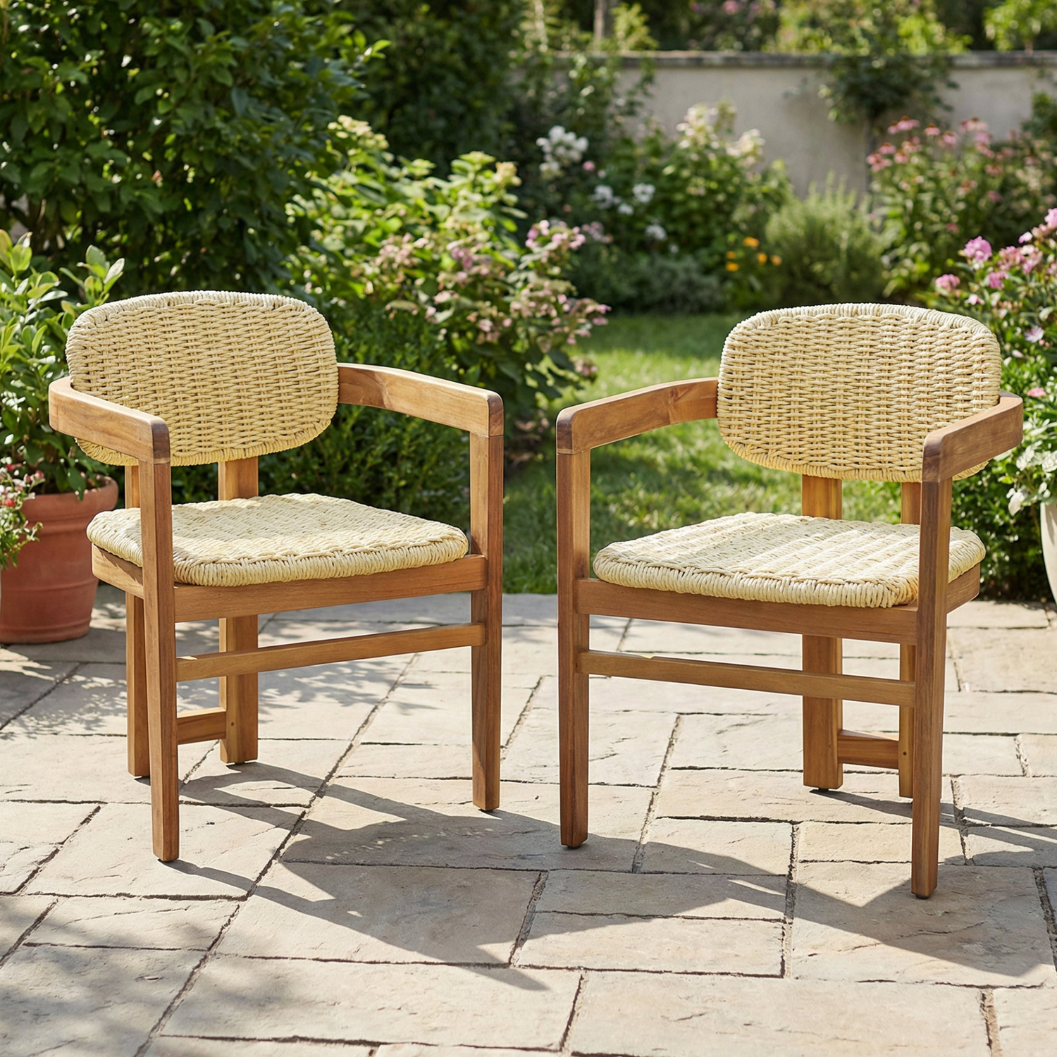Beige rattan accent chair with wooden legs, ideal for living room or bedroom seating by Start2Finish