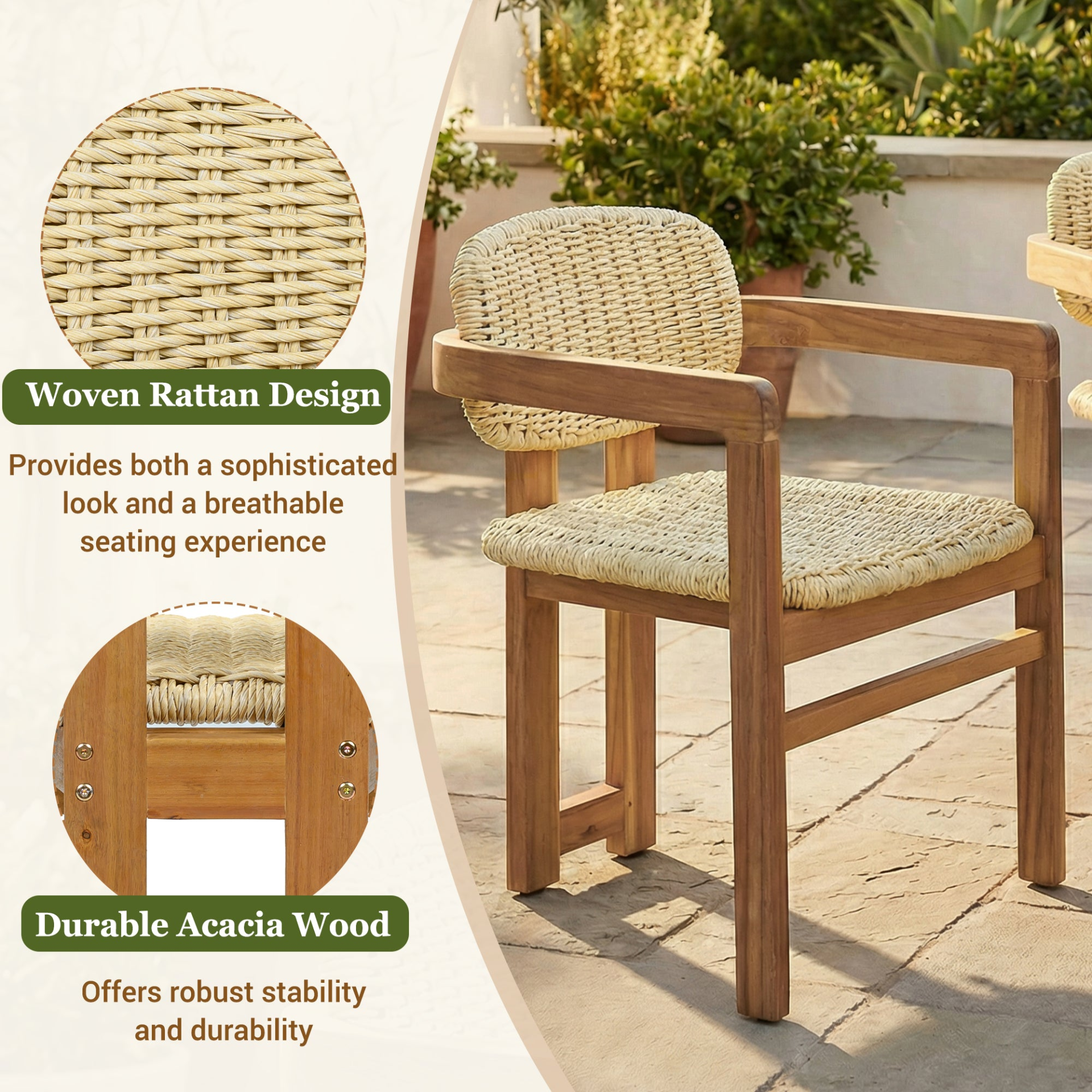 Beige rattan accent chair with wooden legs, ideal for living room or bedroom seating from Start2Finish.
