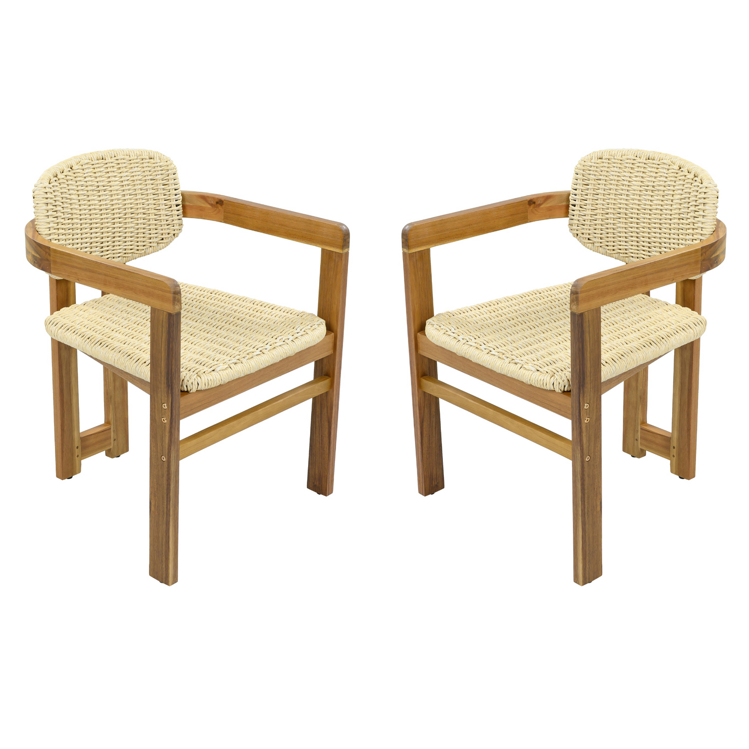 Beige rattan accent chair with wooden legs, ideal for living room or bedroom accent seating, by Start2Finish.