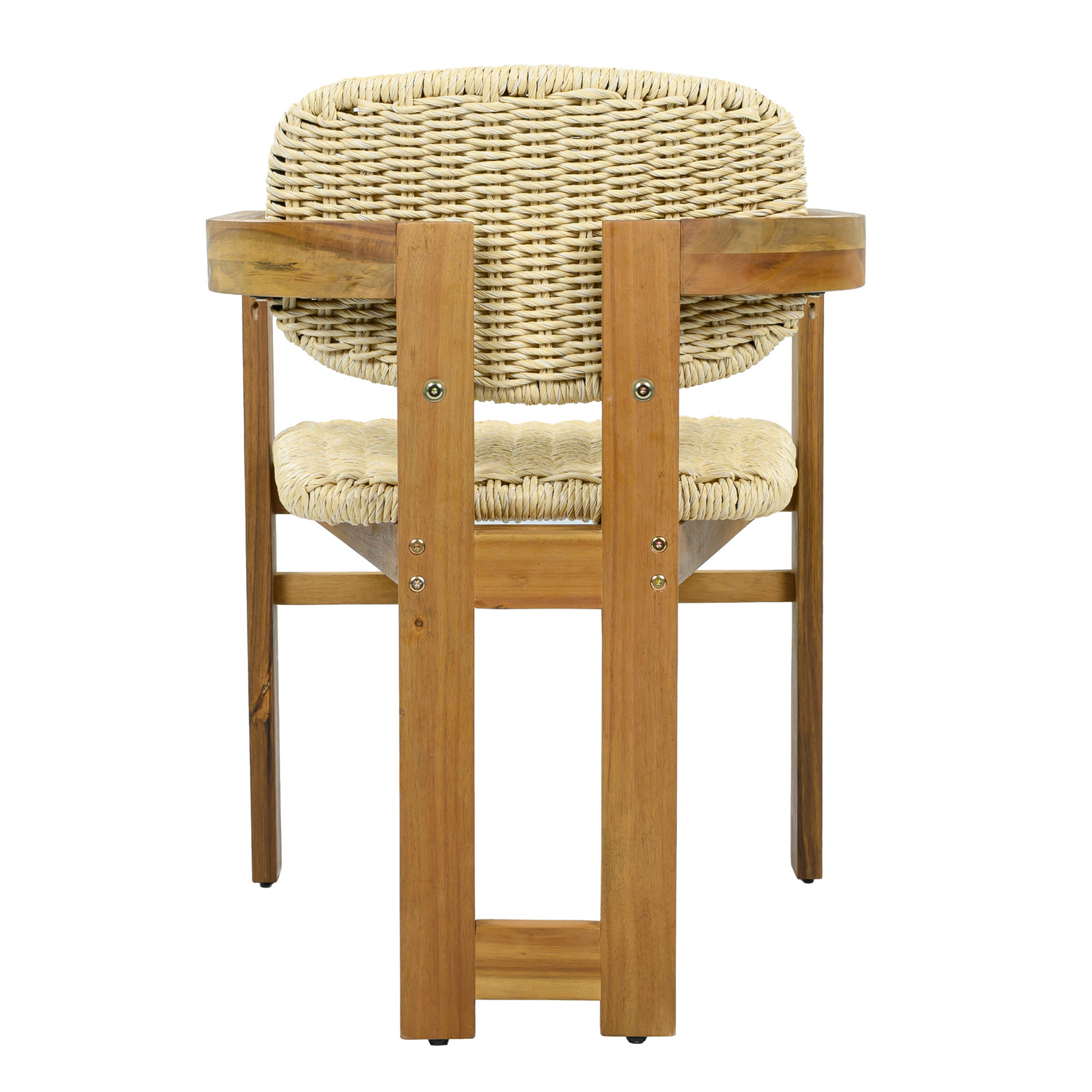 Beige rattan accent chair with wooden legs, ideal for living room or bedroom seating, by Start2Finish.