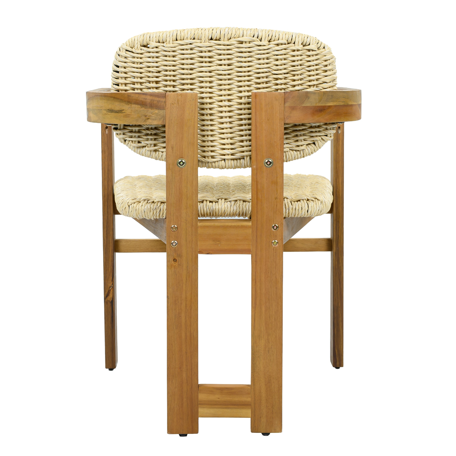 Beige rattan accent chair with wooden legs, ideal for living room or bedroom seating, by Start2Finish.