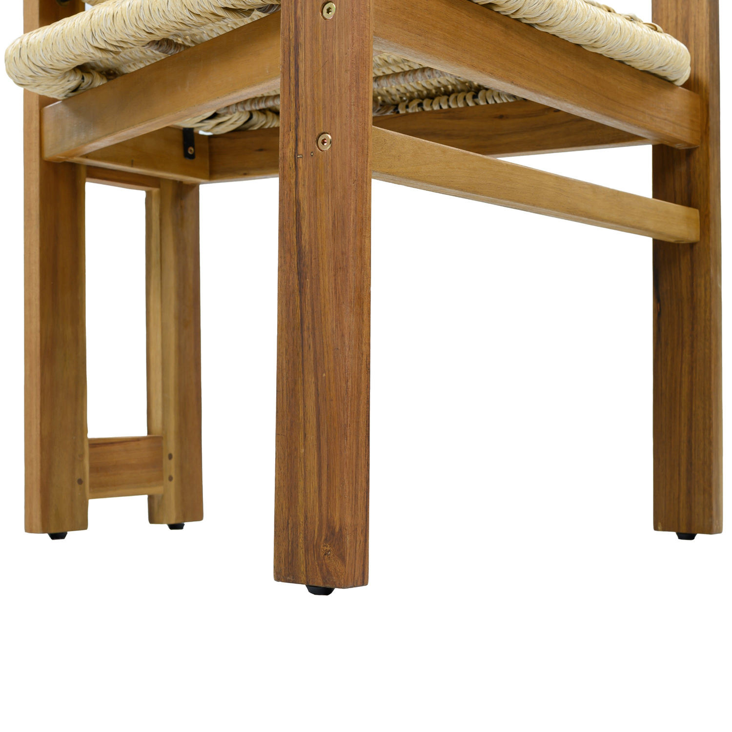 Beige wood and rattan accent chair from Start2Finish, ideal for living room or bedroom seating, with a stylish natural design.
