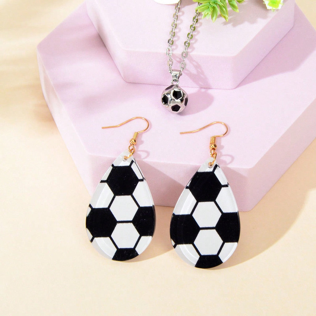 Sporty Soccer Pendant Necklace & Earrings Set - Kick up Your Style