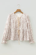 XX Floral Bow Tie Front Flounce Long Sleeve Blouse