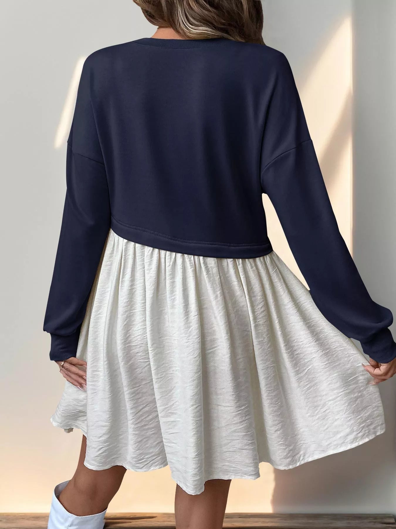Two-Tone Dropped Shoulder Dress