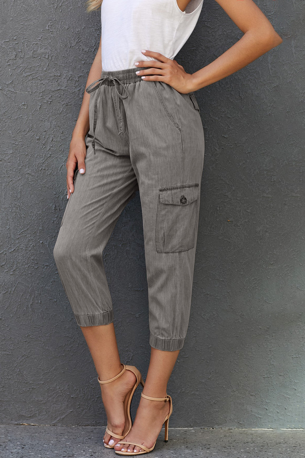 Gray Drawstring Cargo Pocketed Joggers