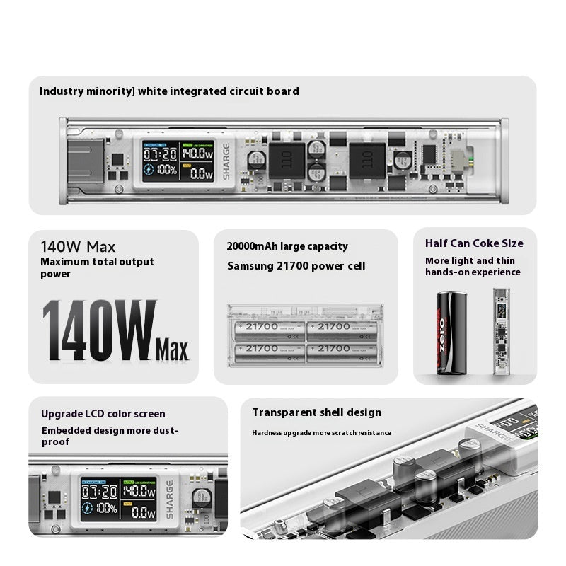 Large Capacity Portable Power Bank with Fast Charging and Transparent