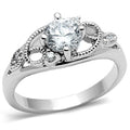 3W034 - Rhodium Brass Ring with AAA Grade CZ  in Clear