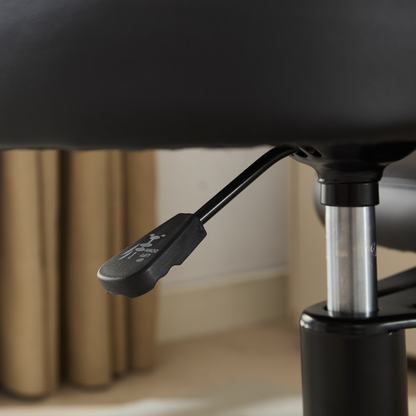 Black PU leather office chair by Start2Finish with USB port, swivel base, and ergonomic design for home office or vanity desk.