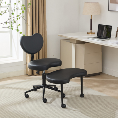 Black PU leather office chair with USB ports, swivel function, and adjustable height for home office or vanity use by Start2Finish
