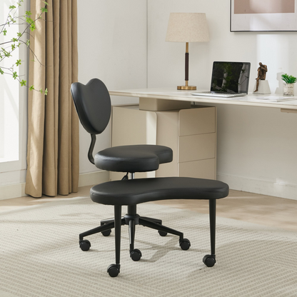 Black PU leather office chair by Start2Finish with USB port, power access, swivel base, ideal for home office or vanity desk.