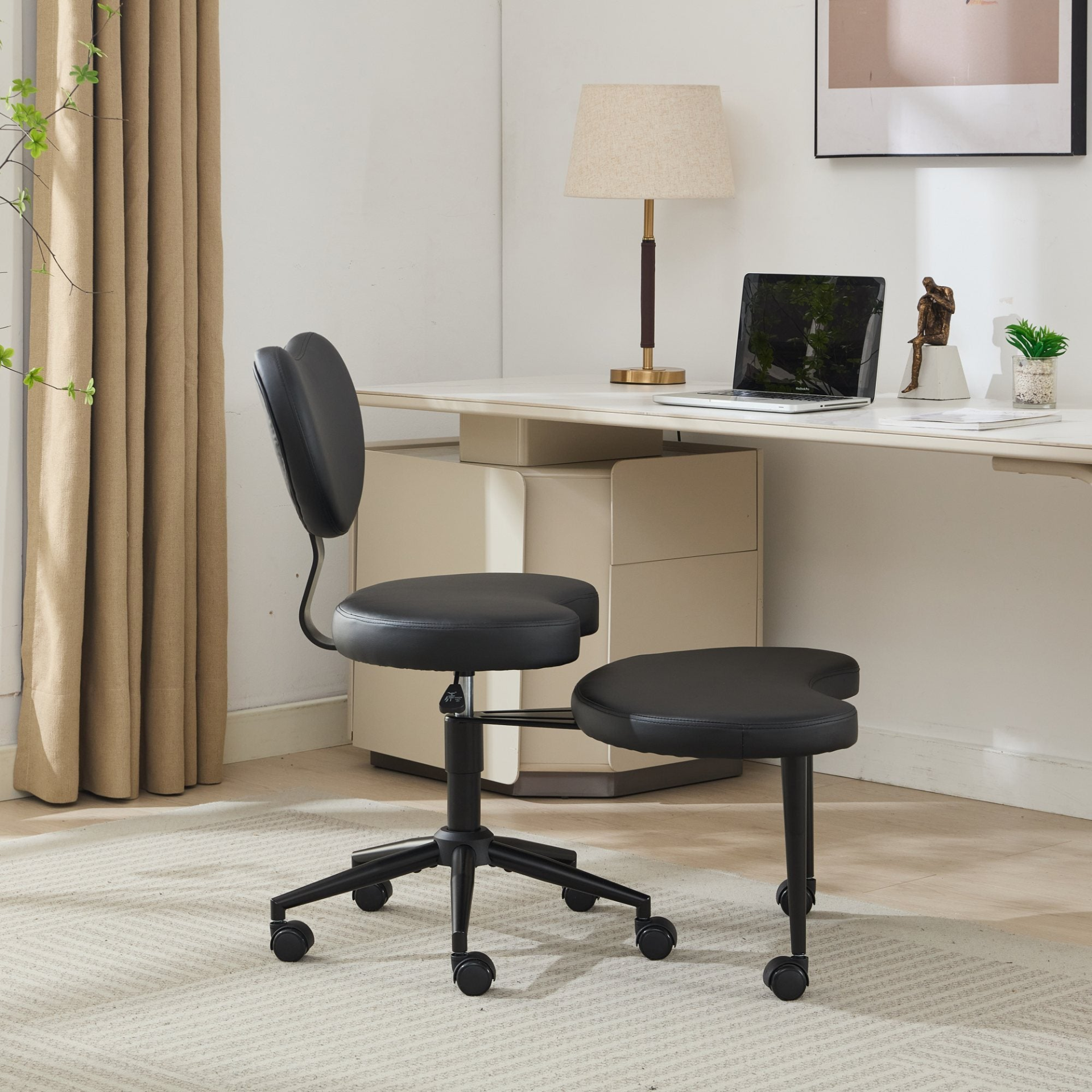 Black PU leather office chair from Start2Finish with USB port, power access, and swivel function for home office or vanity desk.