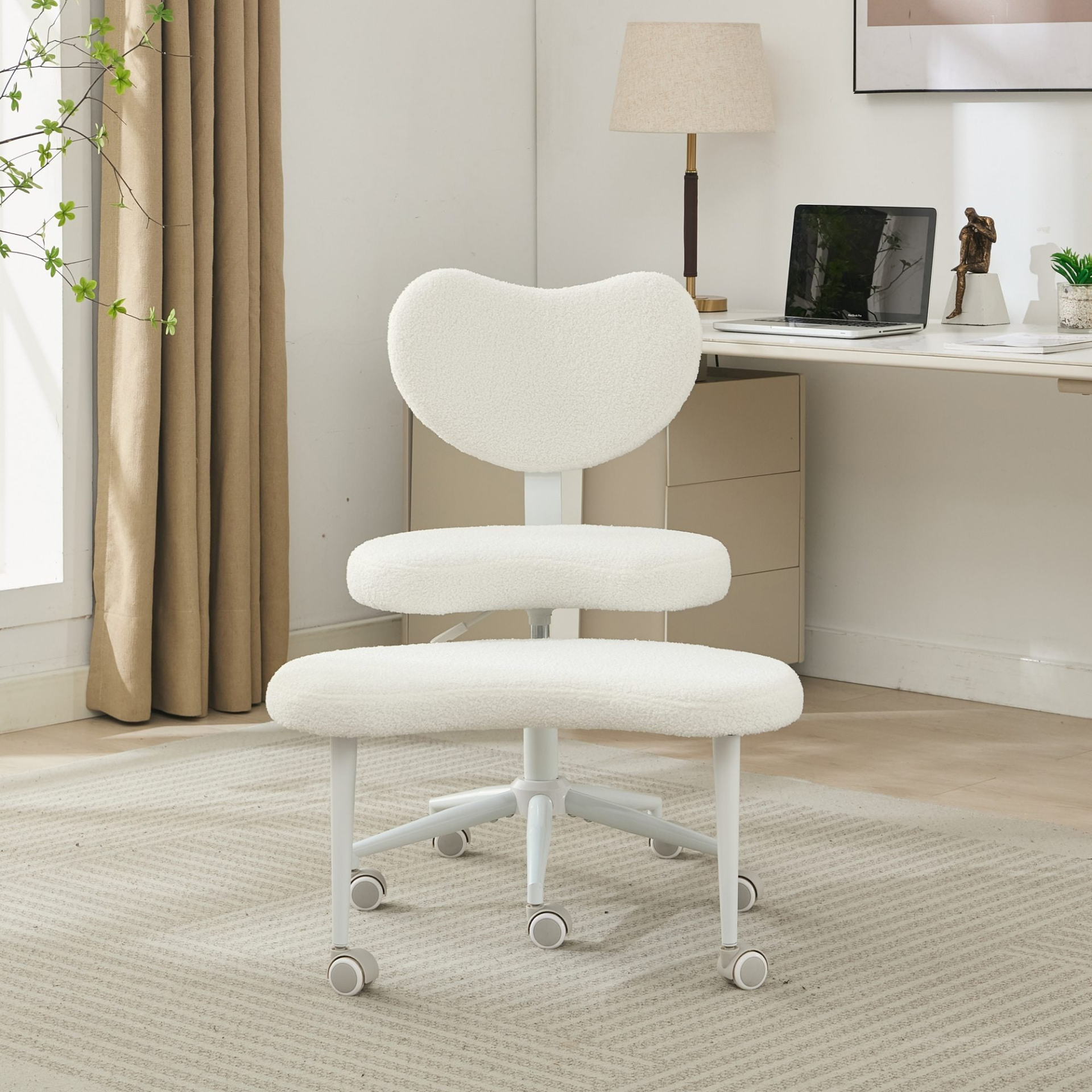Black PU leather office chair with USB port, power access, and swivel function, ideal for home office or vanity desk.