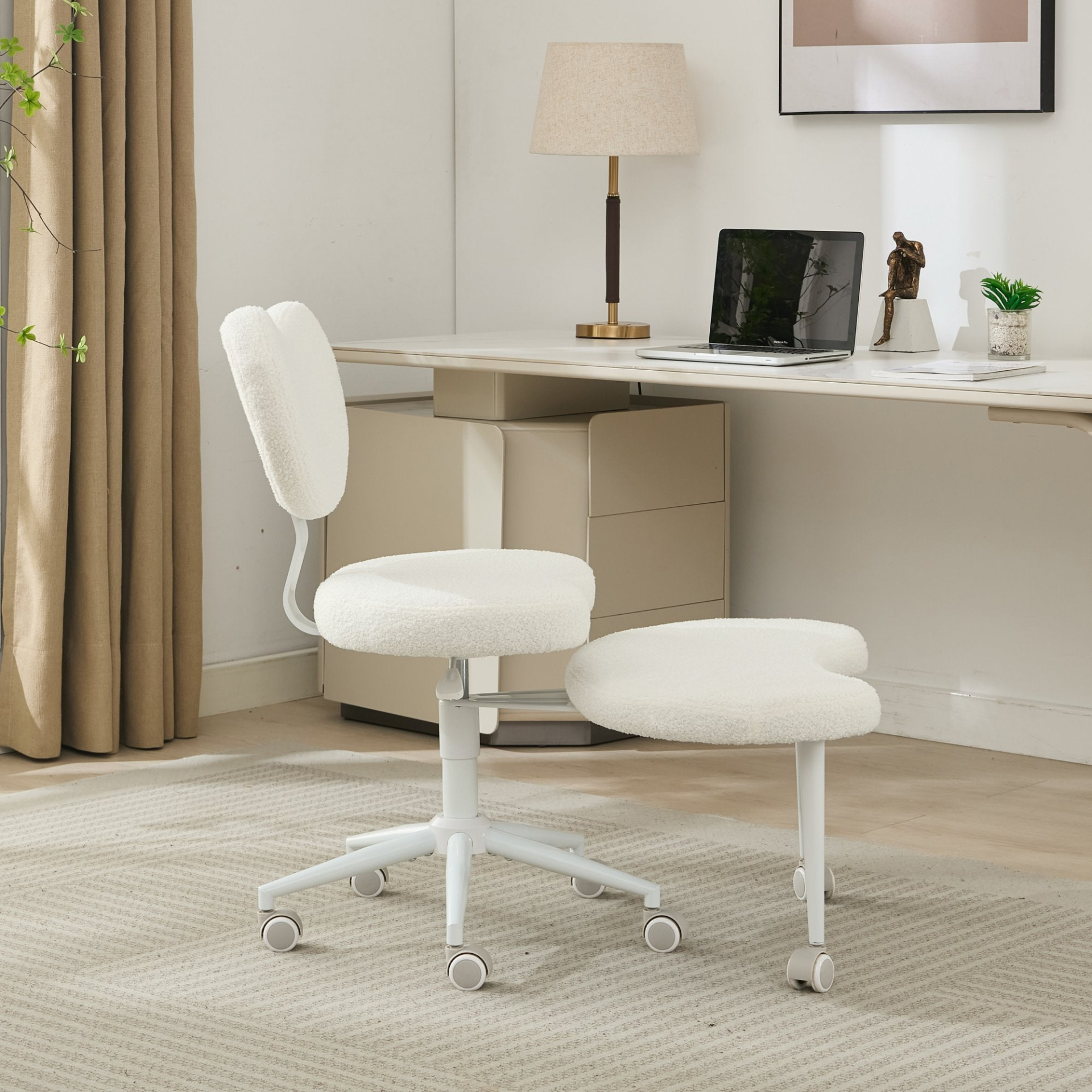 Black PU leather office chair with USB port, power access, and swivel base, ideal for home office or vanity desk.