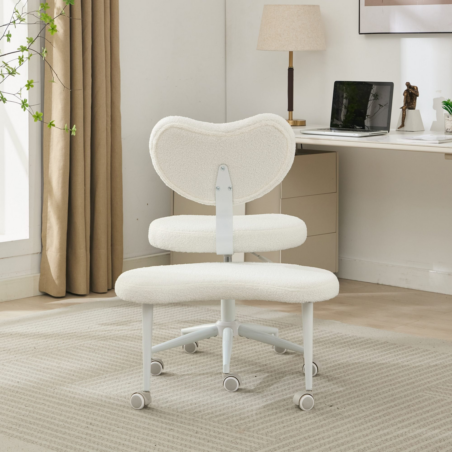Black PU leather office chair with USB port, swivel base, and ergonomic design for home office or vanity desk.