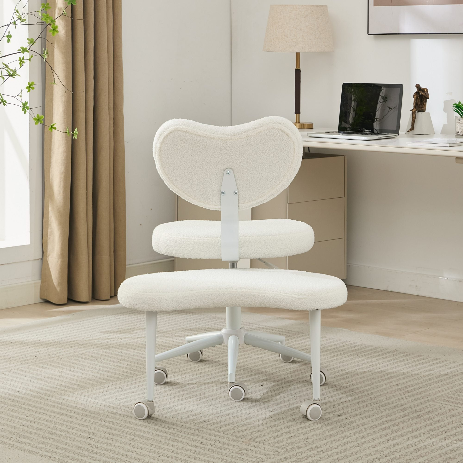 Black PU leather office chair with USB port, swivel base, and ergonomic design for home office or vanity desk.