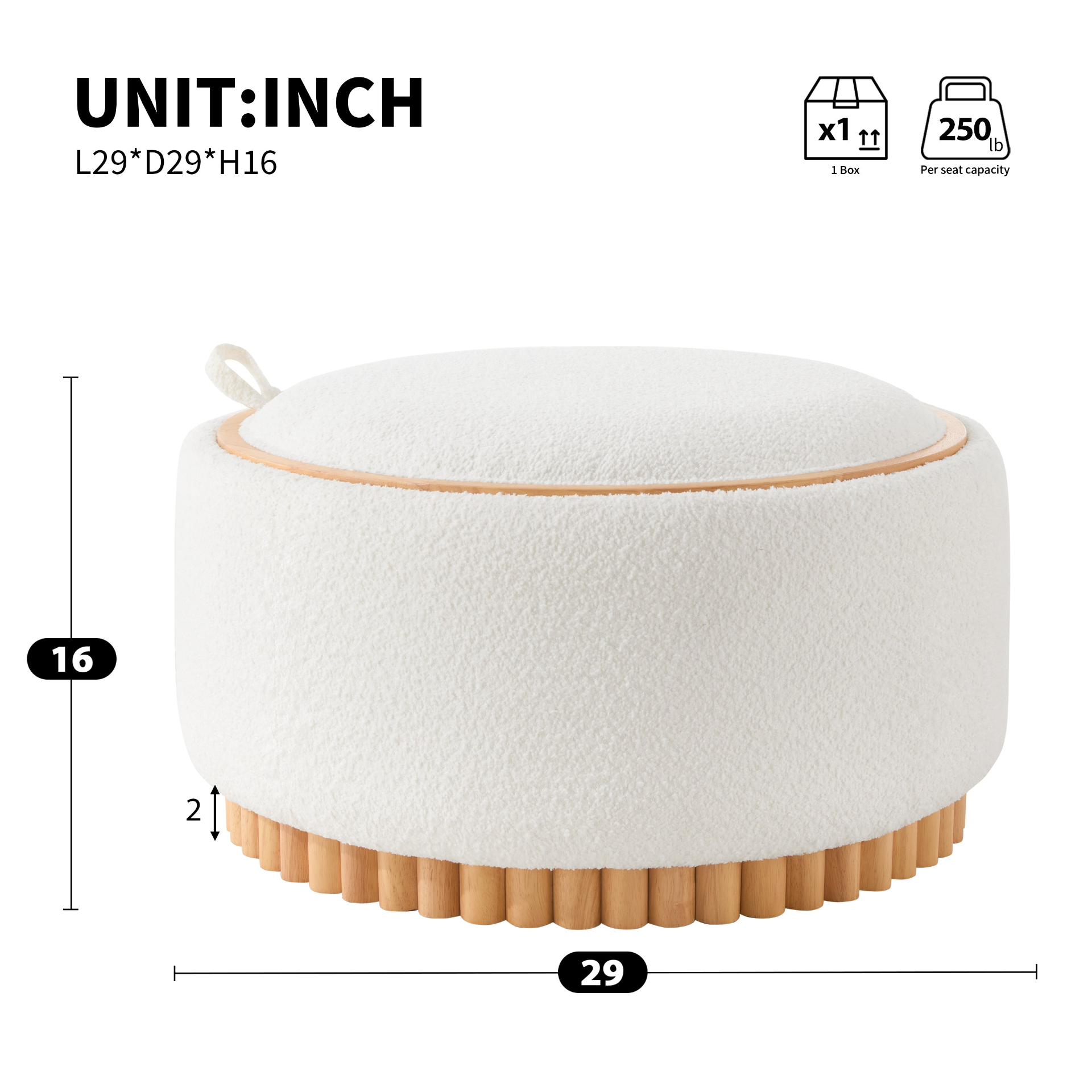 Wood and fabric upholstered ottoman with storage, ideal for living room and lounge spaces by Start2Finish.