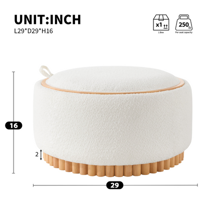 Wood and fabric upholstered ottoman with storage, ideal for living room and lounge spaces by Start2Finish.