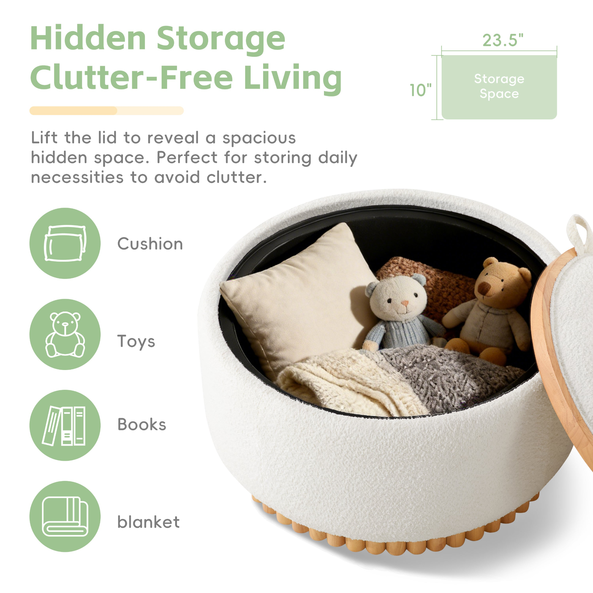 Start2Finish wooden and fabric upholstered ottoman with storage, ideal for living room and lounge spaces.