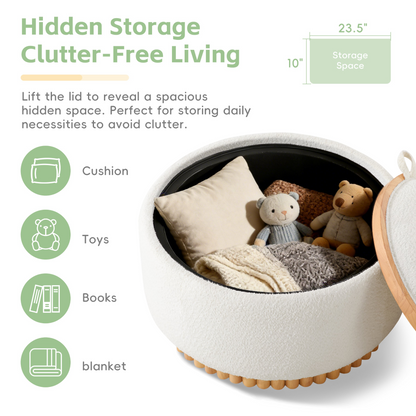 Start2Finish wooden and fabric upholstered ottoman with storage, ideal for living room and lounge spaces.