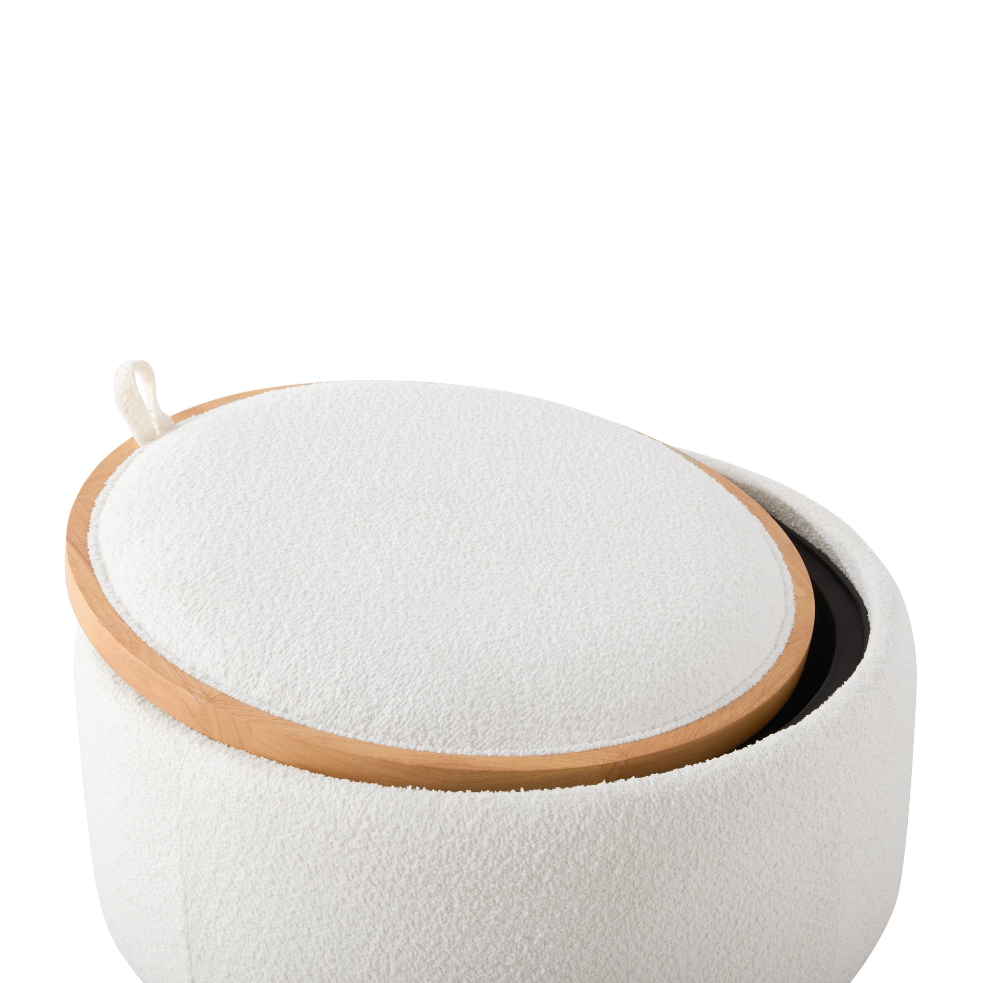 Start2Finish wooden and fabric upholstered ottoman with built-in storage, ideal for living room and lounge spaces.
