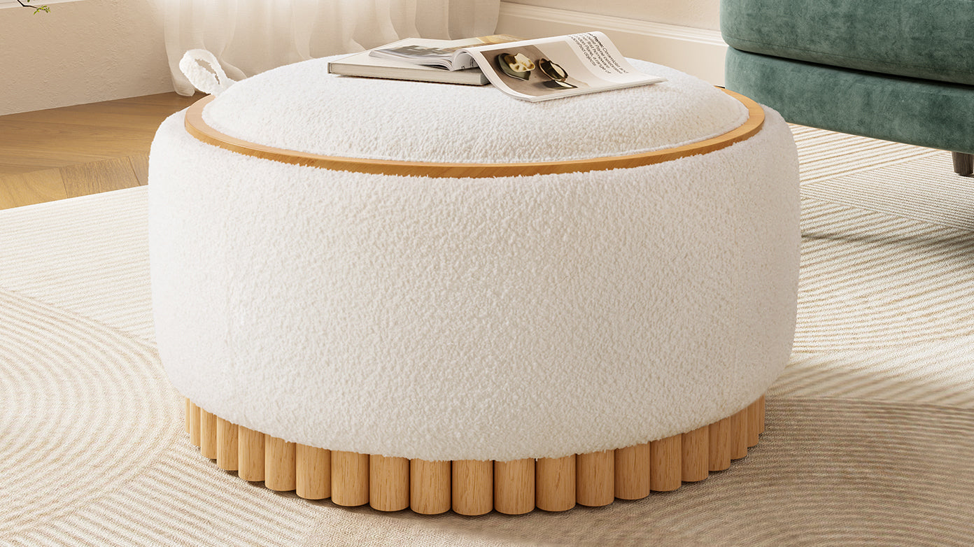 Wood and fabric upholstered ottoman with storage, ideal for living room and lounge spaces, by Start2Finish.
