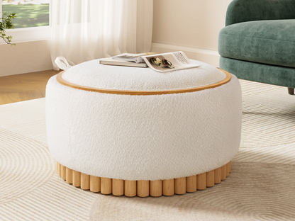 Start2Finish wooden and fabric ottoman with storage, ideal for living room and lounge spaces, featuring a cushioned top and sturdy frame.