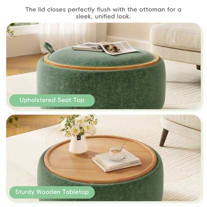 Wood and fabric upholstered Ottoman with storage, ideal for living room and lounge spaces, by Start2Finish.