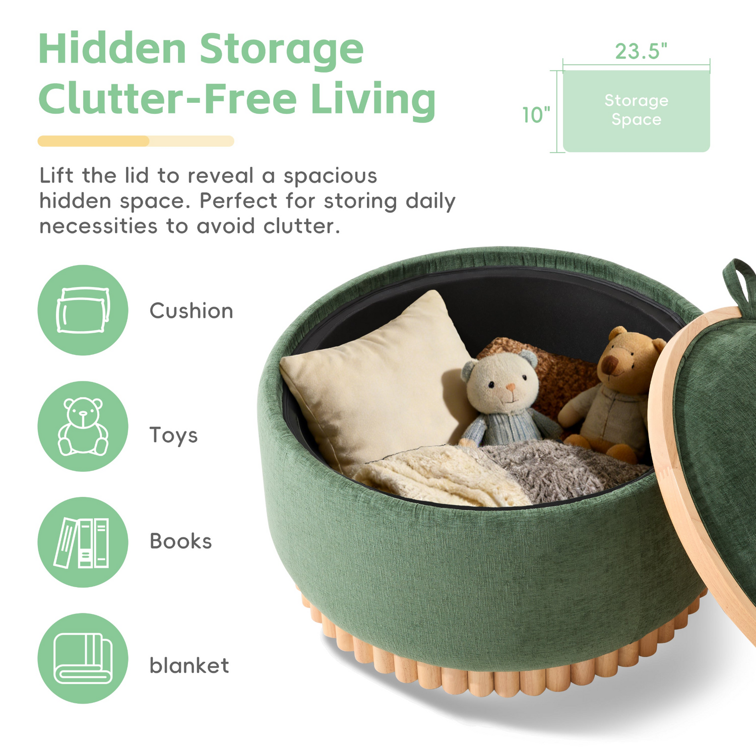 Start2Finish wood and fabric upholstered ottoman with storage, ideal for living room and lounge spaces.