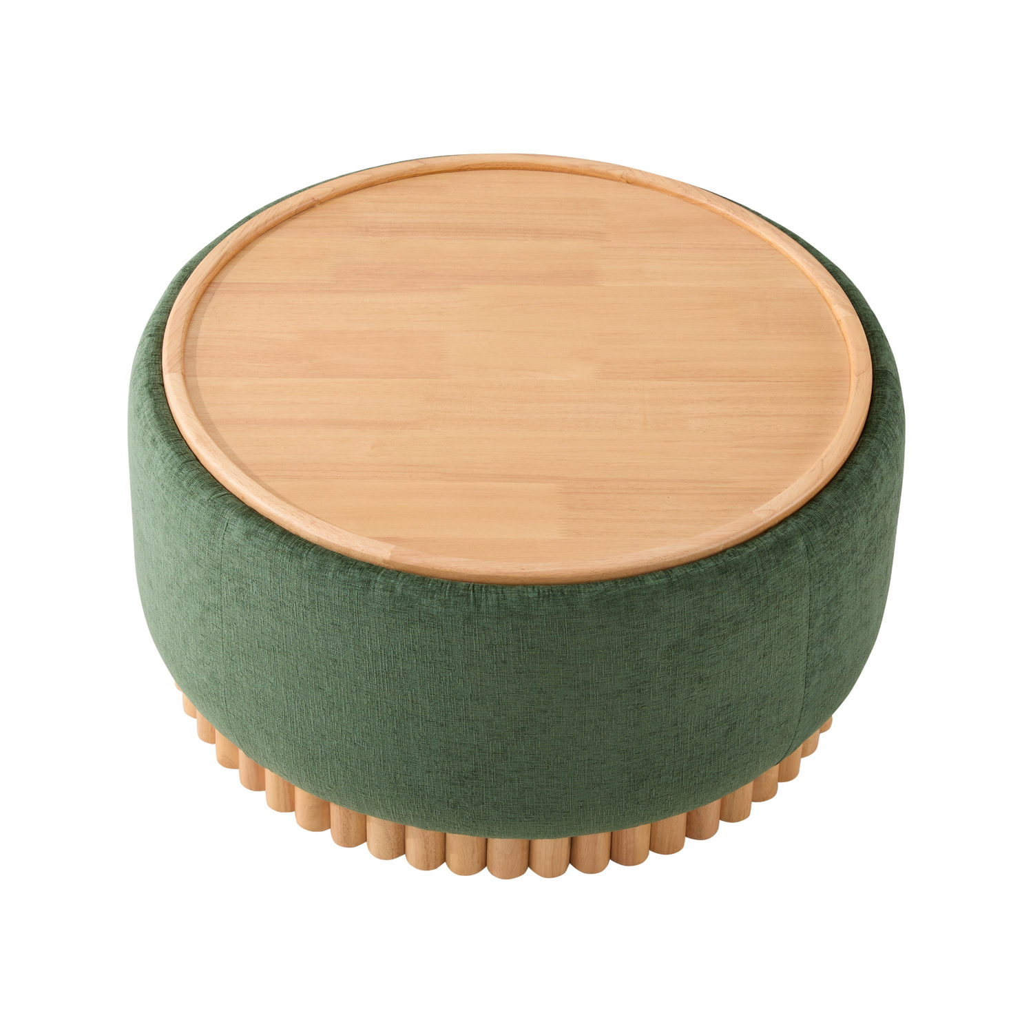 Wood and fabric upholstered ottoman with built-in storage, ideal for living room or lounge spaces, by Start2Finish.