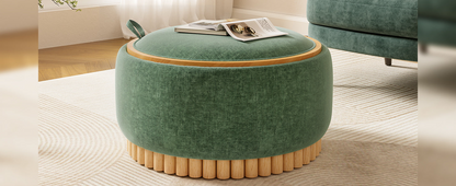Start2Finish wooden and fabric upholstered ottoman with storage for living room and lounge spaces, featuring a cushioned top and sturdy design.